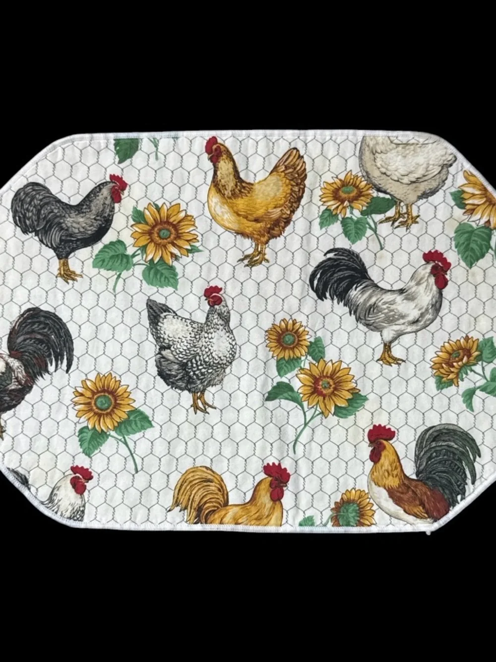Vintage Sharon Kessler Farmhouse Chicken Sunflower Table Placemats & Napkin Set